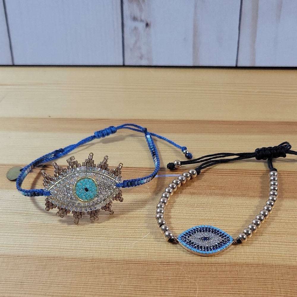 Blue Evil Eye Bracelet Set Fits up to 8in wrist-adjustable
